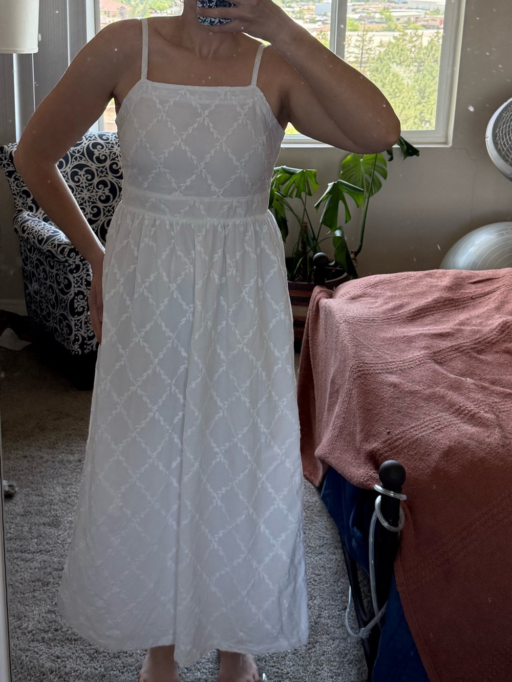 LOFT White Embroidered Maxi Dress with Spaghetti Straps